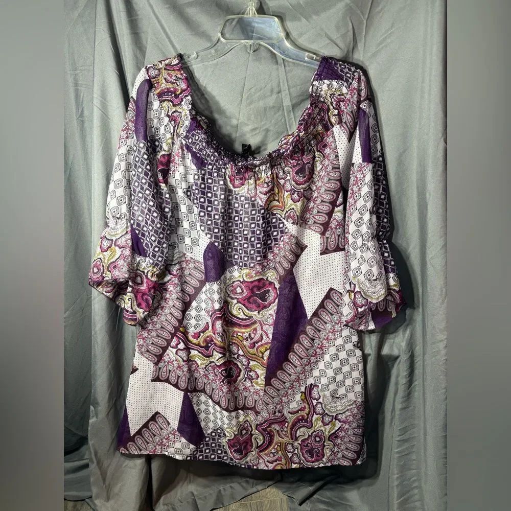 Purple Floral Paisley Women's Peasant Top EPC